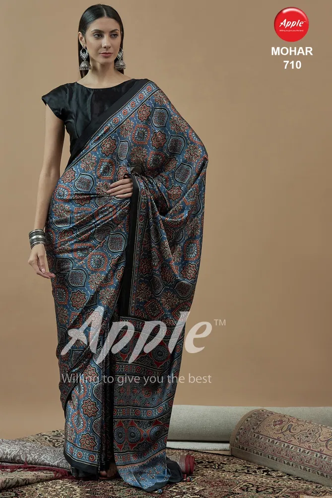 Mohar Vol 7 By Apple Japan Satin Ajhrakh Printed Sarees Wholesale In India